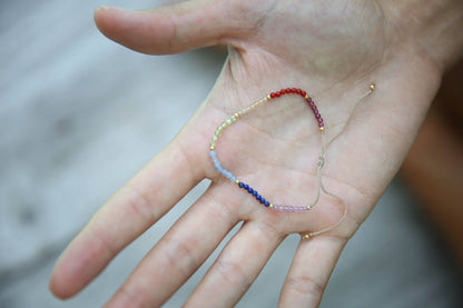 Dainty 2mm Crystal Gemstone Bracelet w Gold for 7 Chakras