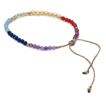 Dainty 2mm Crystal Gemstone Bracelet w Gold for 7 Chakras