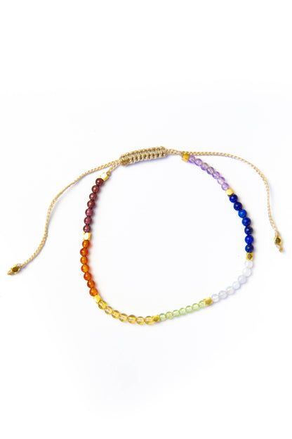 Dainty 2mm Crystal Gemstone Bracelet w Gold for 7 Chakras