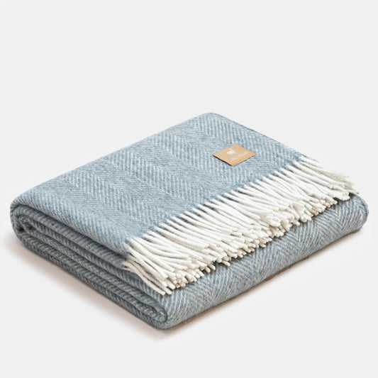 Alpaca Blanket Plaid Exclusive Fishbone - Blue Fishbone