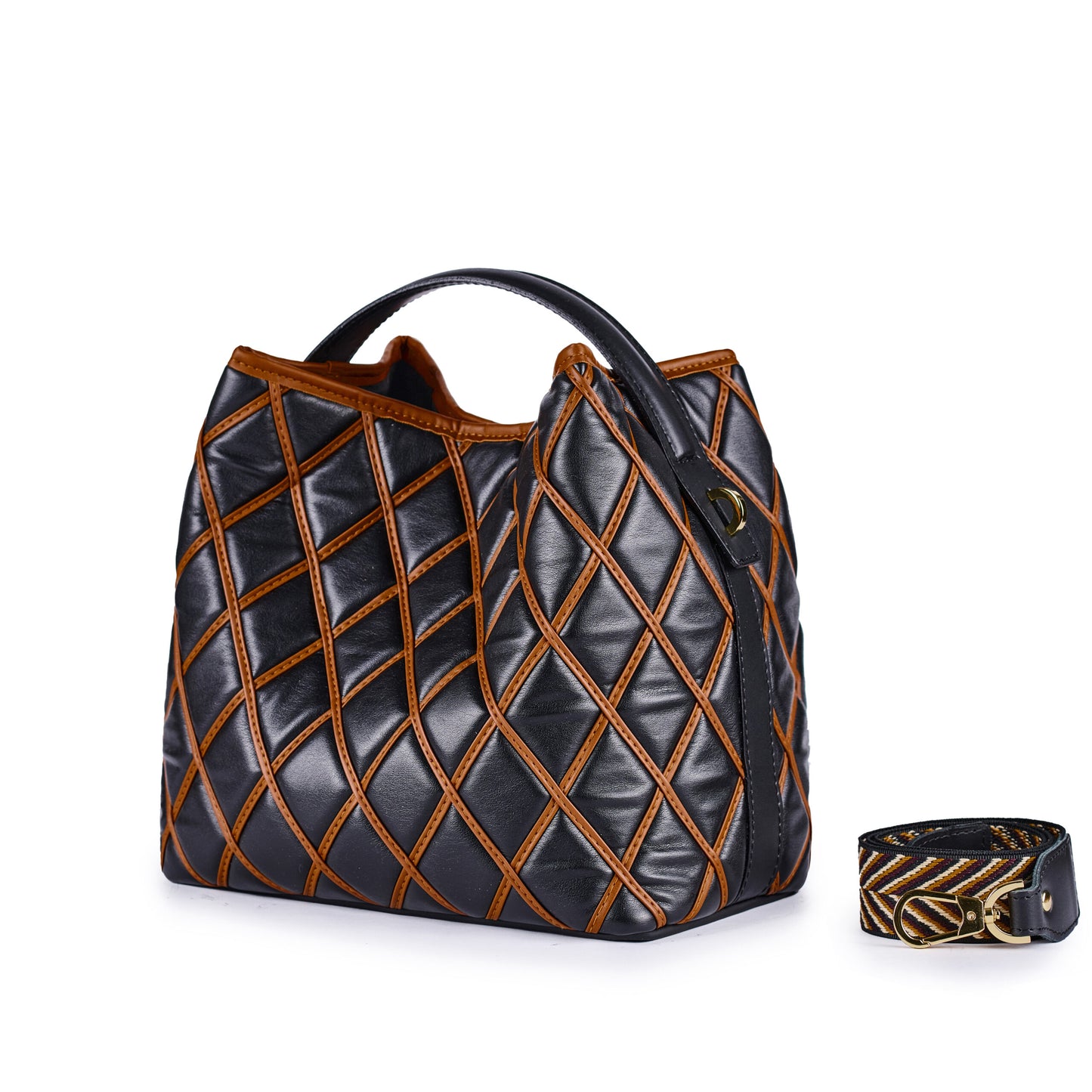 Handbag Ingrid Quilt - Nero/Cuoio