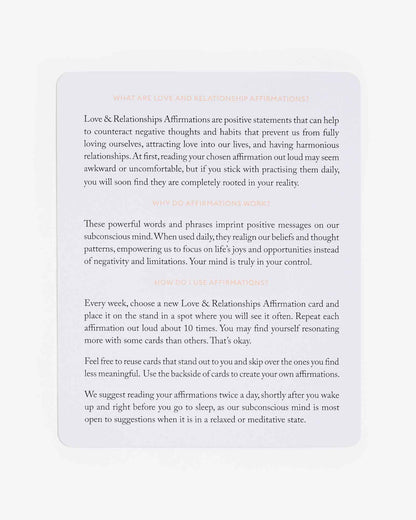 Mindful Affirmations Love & Relationships, Display Cards