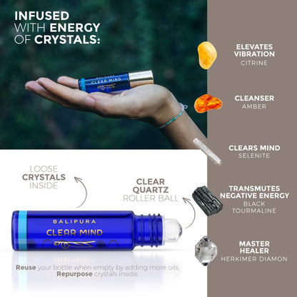 Crystal roller + Crystals inside - Aura Roll On Clear Mind